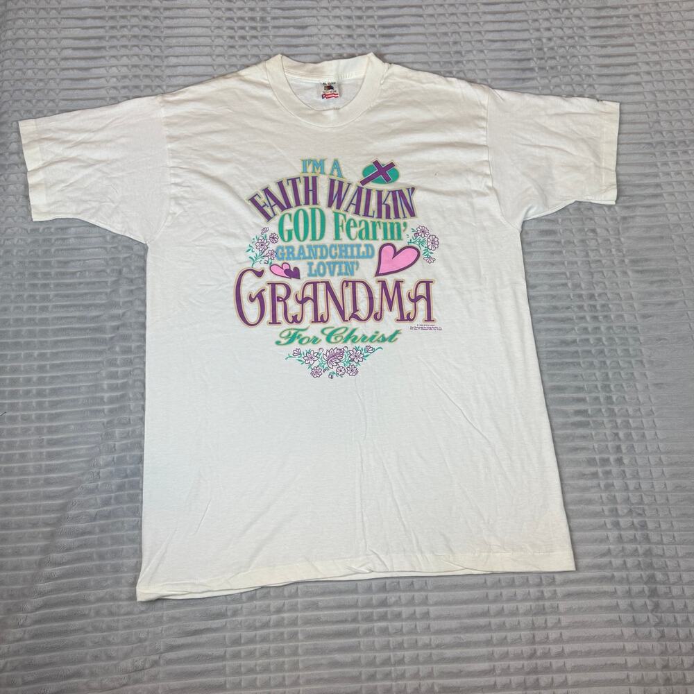 Vintage Faith Walkin' God Fearin' Grandma Single Stitch T-Shirt Adult  XL 95